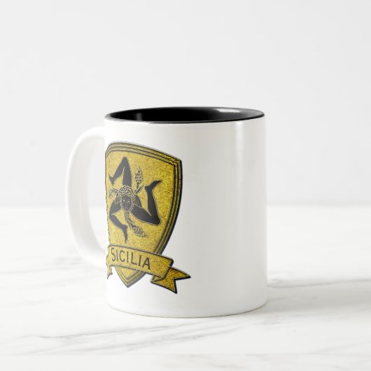 Sizilianisches Trinacria Schwarzes u. Gold Zweifarbige Tasse (Vorderseite Links)