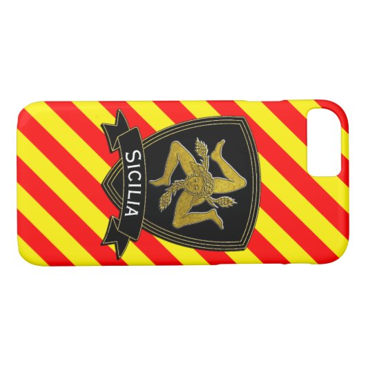 Sizilianisches Trinacria Schwarzes u. Goldrotes Case-Mate iPhone Hülle (Rückseite (Horizontal))