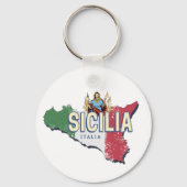 Sizilien Flag Italien Retro Karte Vintages Souveni Schlüsselanhänger (Vorderseite)