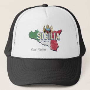 Sizilien Flag Italien Retro Karte Vintages Souveni Truckerkappe