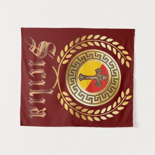 Sizilien Flag und Crucifix Tapestry Wandteppich (Vorderseite (Horizontal))