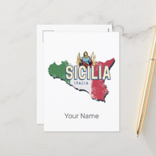 Sizilien Flagge Italien Retro-Karte Vintage-Souven Feiertagspostkarte