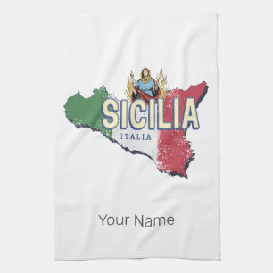 Sizilien Flagge Italien Retro-Karte Vintage-Souven Geschirrtuch