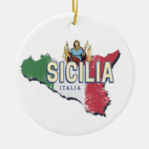 Sizilien Flagge Italien Retro Karte Vintage Souven Keramik Ornament
