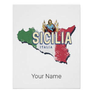 Sizilien Flagge Italien Retro-Karte Vintage-Souven Poster