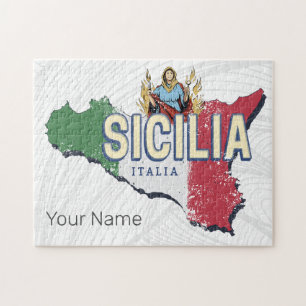 Sizilien Flagge Italien Retro-Karte Vintage-Souven Puzzle