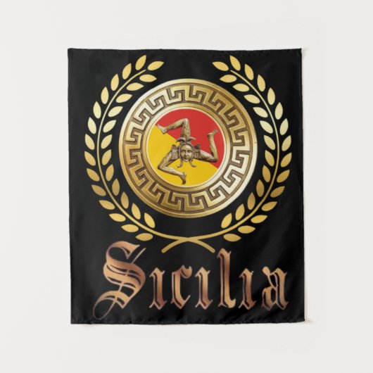 Sizilien-Flagge und Emblem-Tapestry Wandteppich (Vorderseite)