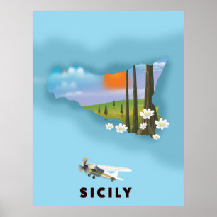 Sizilien Illustrierte Landkarte Reiseposter Poster