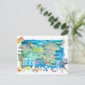 Sizilien Illustrierte Reisekarte Postkarte (Stehend Vorderseite)