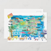 Sizilien Illustrierte Reisekarte Postkarte (Vorne/Hinten)
