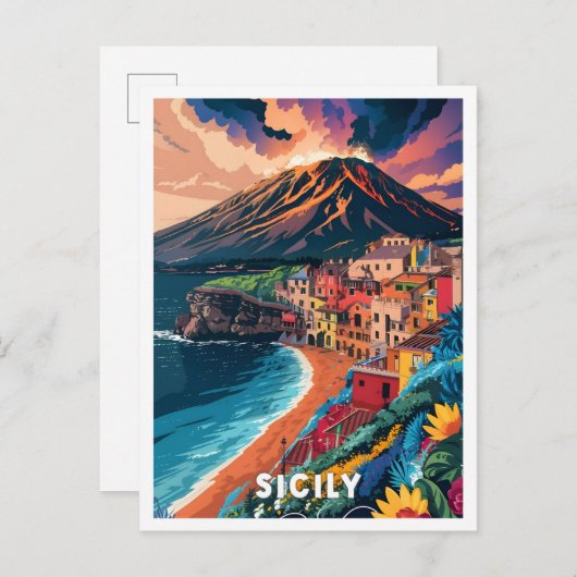 Sizilien - Italien Art Vintage Postkarte (Vorne/Hinten)