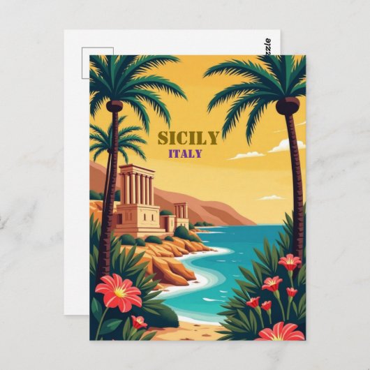 Sizilien, Italien - Blick auf die Küsten, Kultur Postkarte (Vorne/Hinten)