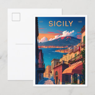 Sizilien Italien Kunst Vintage Reise Illustration Postkarte