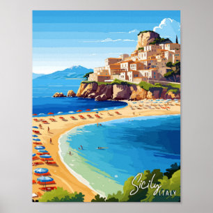 Sizilien Italien Kunst Vintage-Reiseillustration Poster