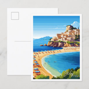 Sizilien Italien Kunst vintage Reiseillustration Postkarte