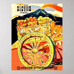 Sizilien, Italien, Kutsche voller Früchte, Vintage Poster