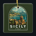 Sizilien Italien Reisen Kunst Vintag Keramikornament<br><div class="desc">Sizilien Retro Vektor Reise Design. Sizilien,  die größte Mittelmeerinsel,  liegt direkt vor dem "Zeh" des italienischen "Stiefels". Seine reiche Geschichte spiegelt sich in Orten wie dem Tal der Tempel wider.</div>