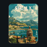 Sizilien Italien Reisen Kunst Vintag Magnet<br><div class="desc">Sizilien Retro Vektor Reise Design. Sizilien,  die größte Mittelmeerinsel,  liegt direkt vor dem "Zeh" des italienischen "Stiefels". Seine reiche Geschichte spiegelt sich in Orten wie dem Tal der Tempel wider.</div>