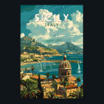 Sizilien Italien Reisen Kunst Vintag Poster<br><div class="desc">Sizilien Retro Vektor Reise Design. Sizilien, die größte Mittelmeerinsel, liegt direkt vor dem "Zeh" des italienischen "Stiefels". Seine reiche Geschichte spiegelt sich in Orten wie dem Tal der Tempel wider.</div>