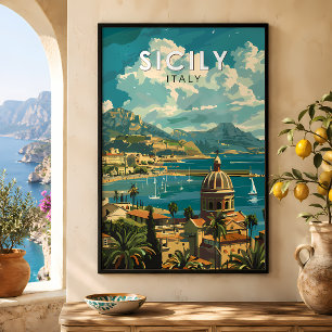 Sizilien Italien Reisen Kunst Vintag Poster