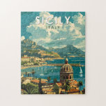 Sizilien Italien Reisen Kunst Vintag Puzzle<br><div class="desc">Sizilien Retro Vektor Reise Design. Sizilien,  die größte Mittelmeerinsel,  liegt direkt vor dem "Zeh" des italienischen "Stiefels". Seine reiche Geschichte spiegelt sich in Orten wie dem Tal der Tempel wider.</div>
