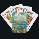 Sizilien Italien Reisen Kunst Vintag Spielkarten<br><div class="desc">Sizilien Retro Vektor Reise Design. Sizilien,  die größte Mittelmeerinsel,  liegt direkt vor dem "Zeh" des italienischen "Stiefels". Seine reiche Geschichte spiegelt sich in Orten wie dem Tal der Tempel wider.</div>