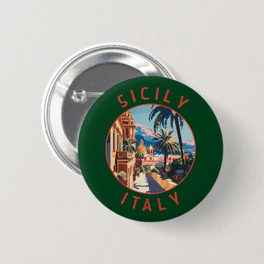 Sizilien Italien Retro Distressed Circle Button (Vorne & Hinten)