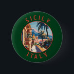 Sizilien Italien Retro Distressed Circle Button<br><div class="desc">Sizilien Retro Vektor Reise Design. Sizilien, die größte Mittelmeerinsel, liegt direkt vor dem "Zeh" des italienischen "Stiefels". Seine reiche Geschichte spiegelt sich in Orten wie dem Tal der Tempel wider.</div>
