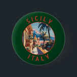 Sizilien Italien Retro Distressed Circle Button<br><div class="desc">Sizilien Retro Vektor Reise Design. Sizilien, die größte Mittelmeerinsel, liegt direkt vor dem "Zeh" des italienischen "Stiefels". Seine reiche Geschichte spiegelt sich in Orten wie dem Tal der Tempel wider.</div>