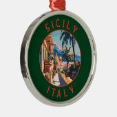 Sizilien Italien Retro Distressed Circle Ornament Aus Metall (Rechts)