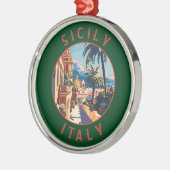 Sizilien Italien Retro Distressed Circle Ornament Aus Metall (Links)