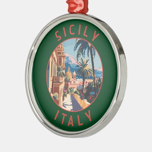 Sizilien Italien Retro Distressed Circle Ornament Aus Metall (Links)