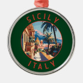 Sizilien Italien Retro Distressed Circle Ornament Aus Metall (Vorne)