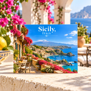 Sizilien Italien Sonniges Küsten Dorf Reise Postka Postkarte