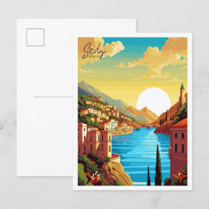 Sizilien Italien Vintage-Reiseillustration Postkarte