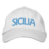 Sizilien (oder Sicily) Weiße Mütze mit blauer Stic Bestickte Baseballkappe (Vorderseite)
