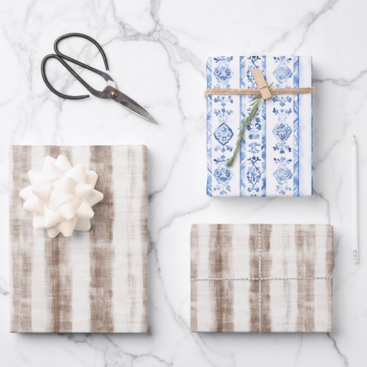 Sizilien Rustikal Braune Streifen Junggesellinnena Geschenkpapier Set (Vorderseite)