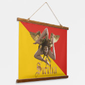 Sizilien (Sicilia) Trinacria und Flag Tapestry Wandteppich Mit Holzrahmen (Gewinkelt)