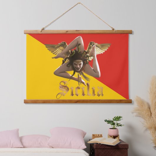 Sizilien (Sicilia) Trinacria und Flag Tapestry Wandteppich Mit Holzrahmen (Schlafzimmer)