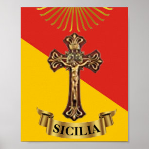 Sizilien / Sizilianische Flagge und Kruzifix Poste Poster