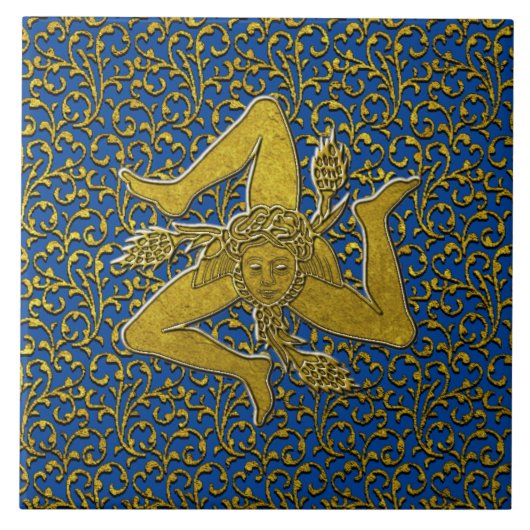 Sizilien Trinacria Gold Keramik Tile Fliese (Vorderseite)