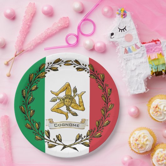 Sizilien-Trinacria Olive Wraath Flag Persönlich Pappteller (Party)