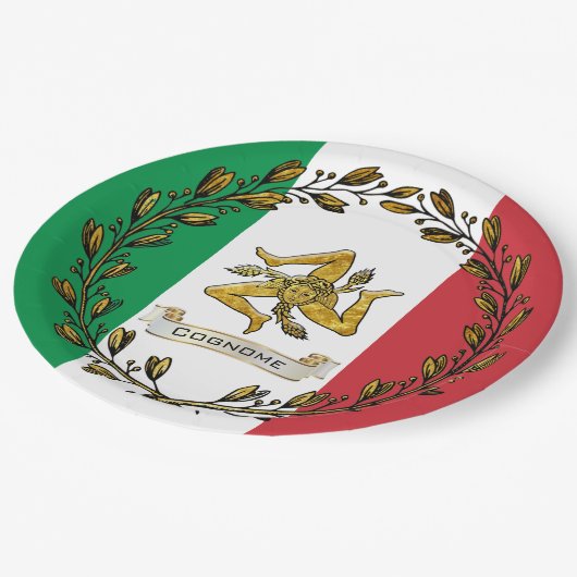 Sizilien-Trinacria Olive Wraath Flag Persönlich Pappteller (Schrägansicht)
