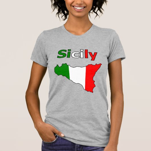 Sizilien und Karte im italienischen T - Shirt Flag (Vorderseite)