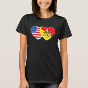 Sizilien und USA Flag Twin Heart für sizilianische T-Shirt