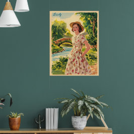 Sizilien Vintage italienische Dame im 50er Poster