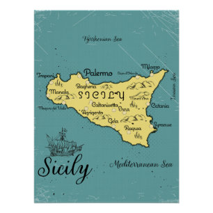 Sizilien Vintage Seekarte Poster
