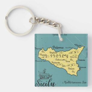 Sizilien Vintage Seekarte Schlüsselanhänger