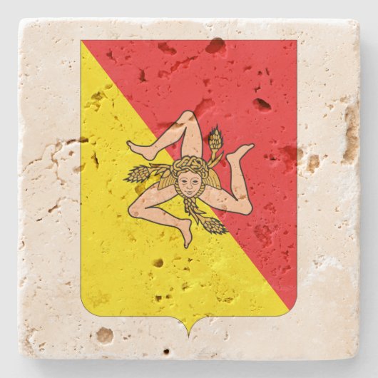 Sizilien-Wappen-Wein-Travertin-Untersetzer Steinuntersetzer (Vorderseite)