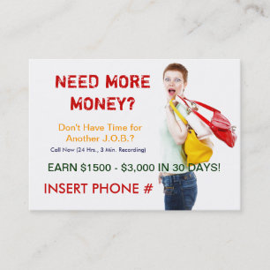 Sizzle-Karte - benötigen Sie mehr Geld? Visitenkarte